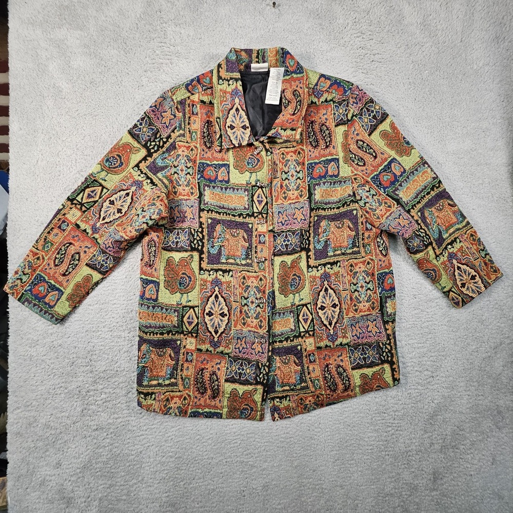 Vtg White Stag Tapestry Jacket Women 16W Paisley Floral 90s Abstract Avant Garde